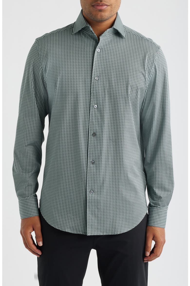 Devon OoohCotton® Floral Print Long Sleeve Button-Up Shirt, Main, color, KHAKI