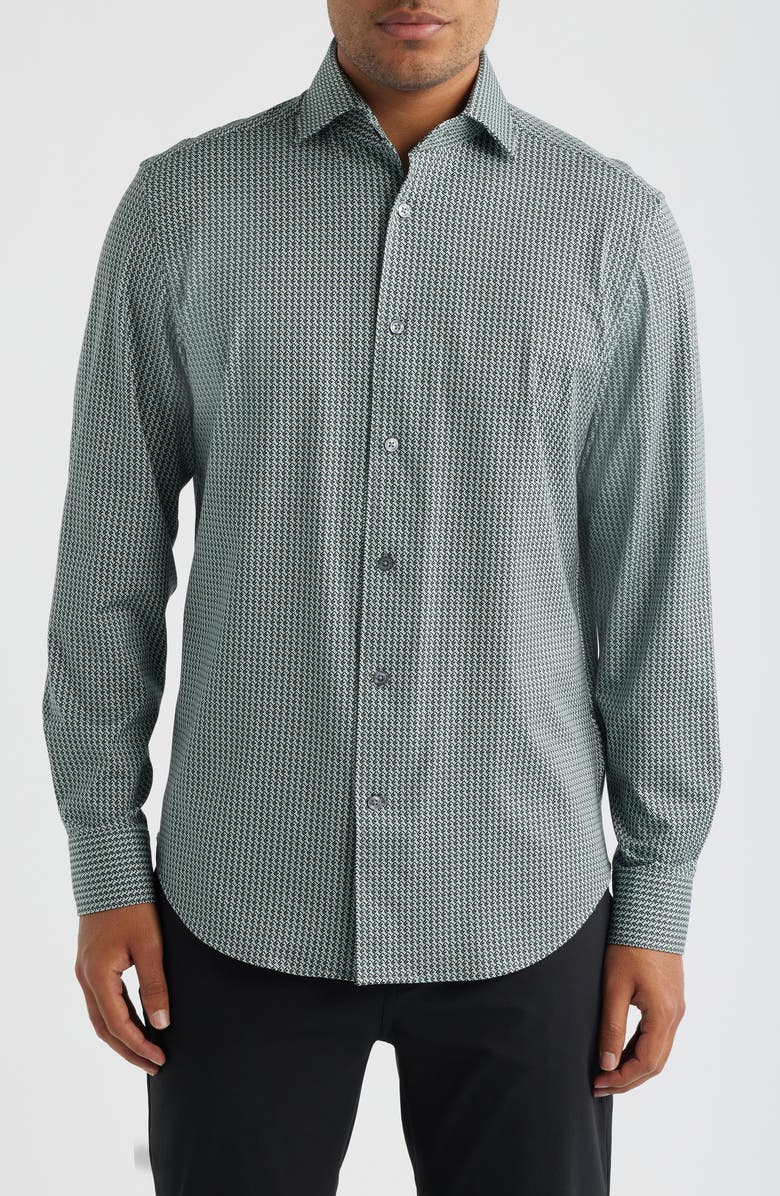 Bugatchi Devon OoohCotton<sup>®</sup> Floral Print Long Sleeve Button-Up Shirt, Main, color, Khaki