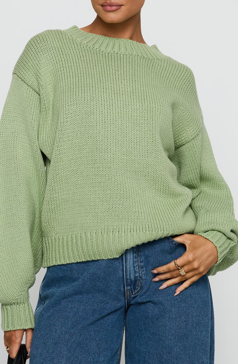 Princess Polly Harmony Crewneck Sweater, Main, color, Green