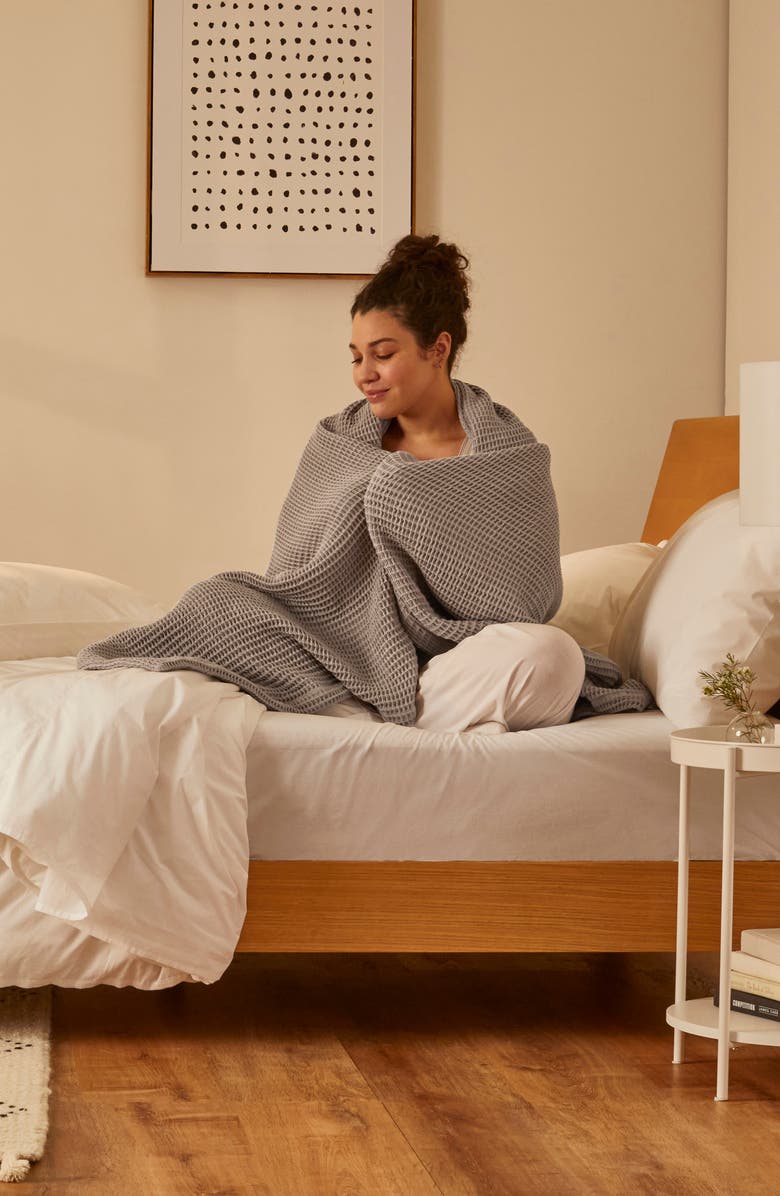 Casper Organic Cotton Waffle Knit Throw Blanket, Alternate, color, Rain