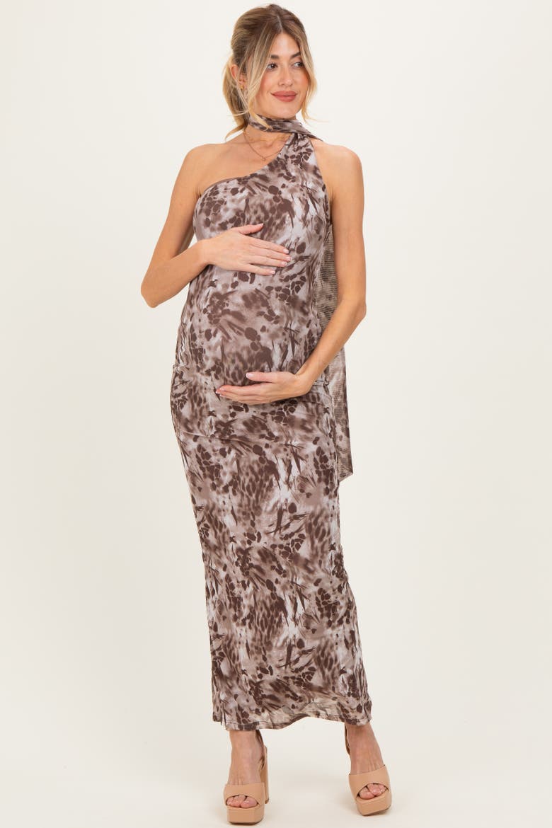Printed Halter Maxi Dress, Main, color, Mocha