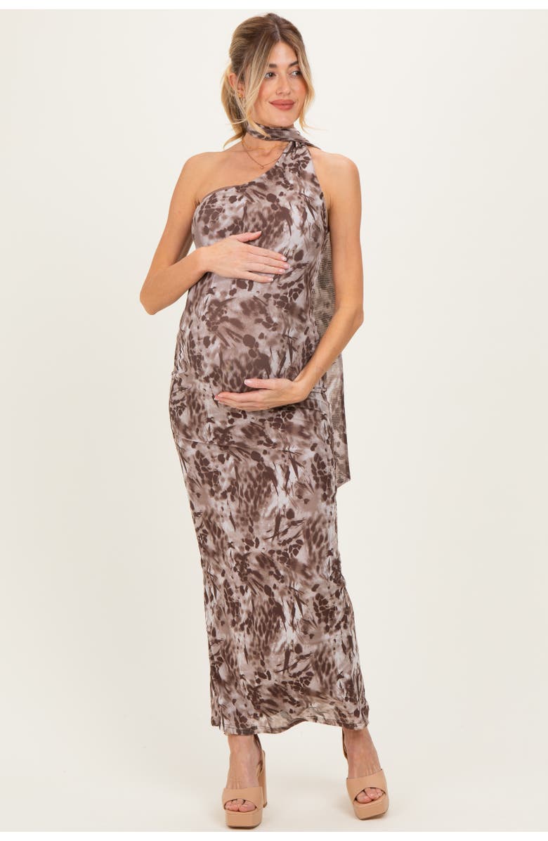 PinkBlush Printed Halter Maxi Dress, Main, color, Mocha