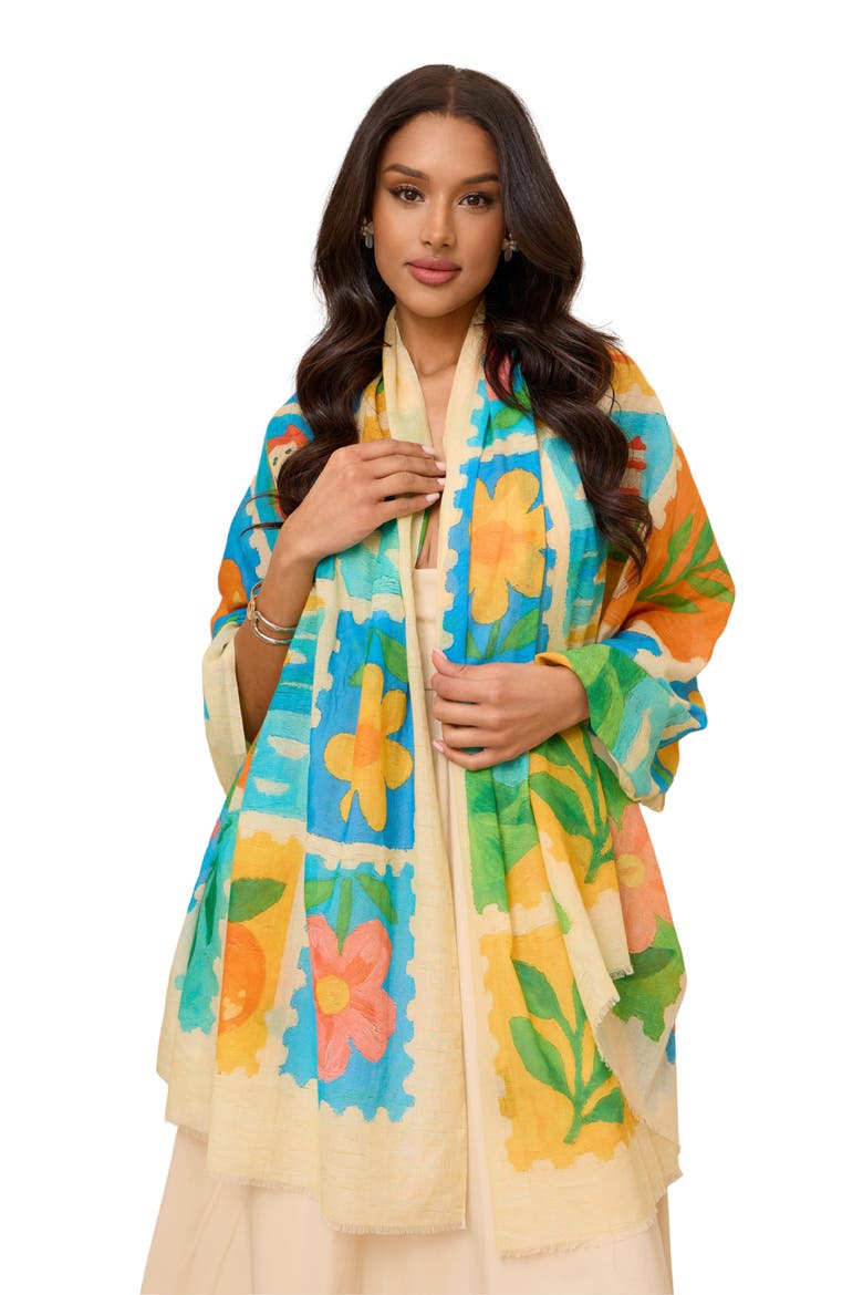 Spring Print Scarf, Alternate, color, TURQUOISE MULTI