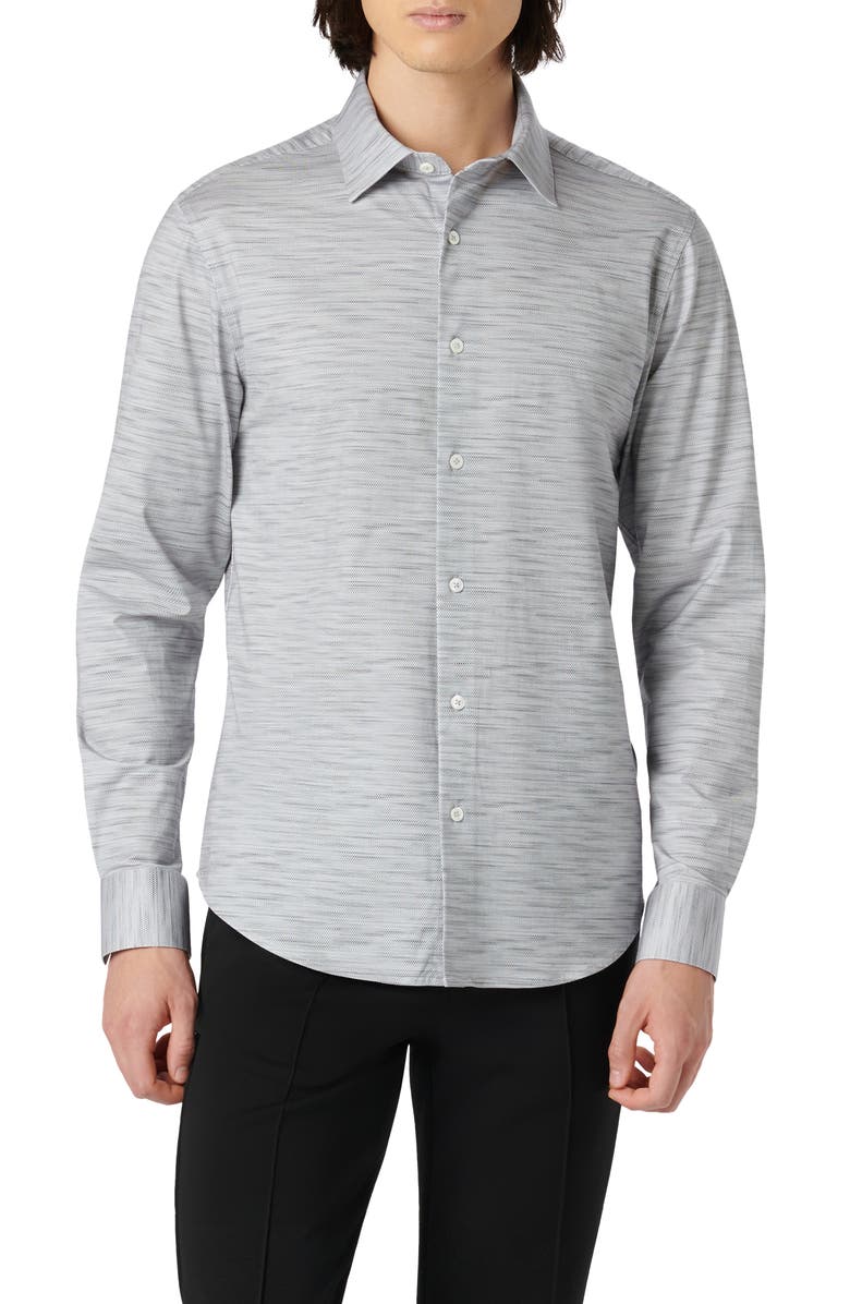 Bugatchi James OoohCotton<sup>®</sup> Mélange Print Button-Up Shirt, Main, color, Zinc
