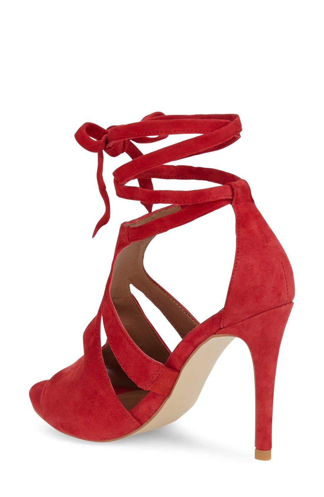 'Sashy' Wraparound Ankle Tie Sandal, Alternate, color, RED SUEDE