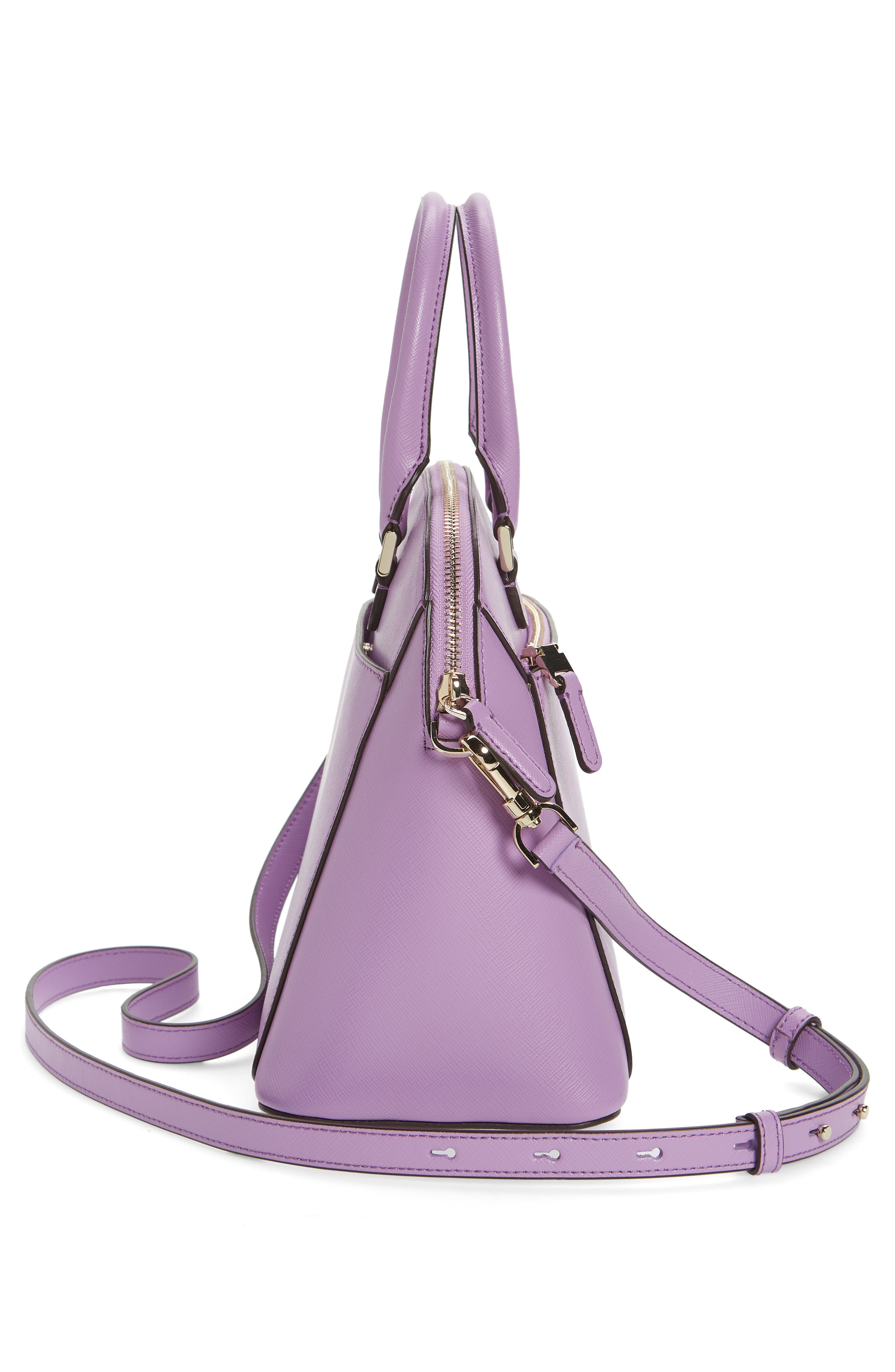 medium louise leather dome satchel, Alternate, color, IRIS BLOOM