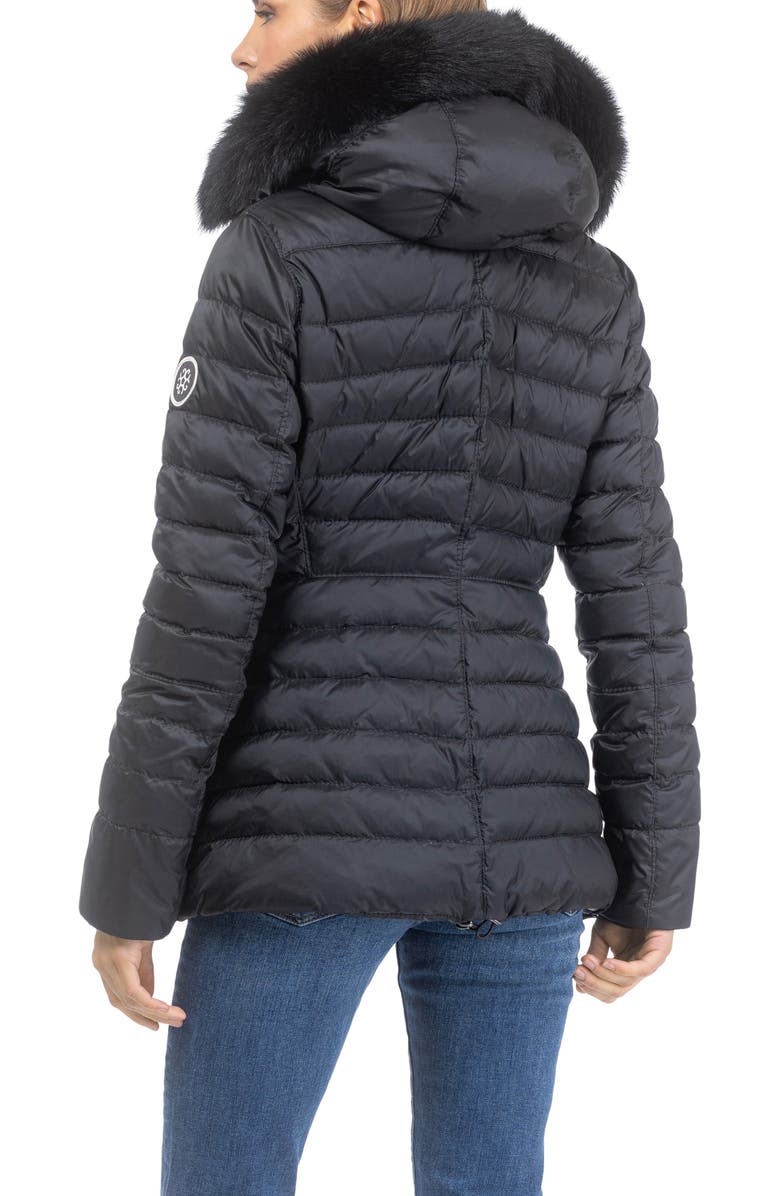 GORSKI Apres-Ski Horizontal Short Jacket With Detachable Genuine Shearling Hood Trim, Alternate, color, Black/Black