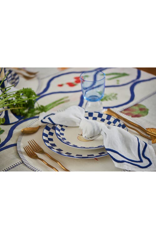 Misette Still Life Set-of-four Embroidered Linen Rectangular Placemats In Blue