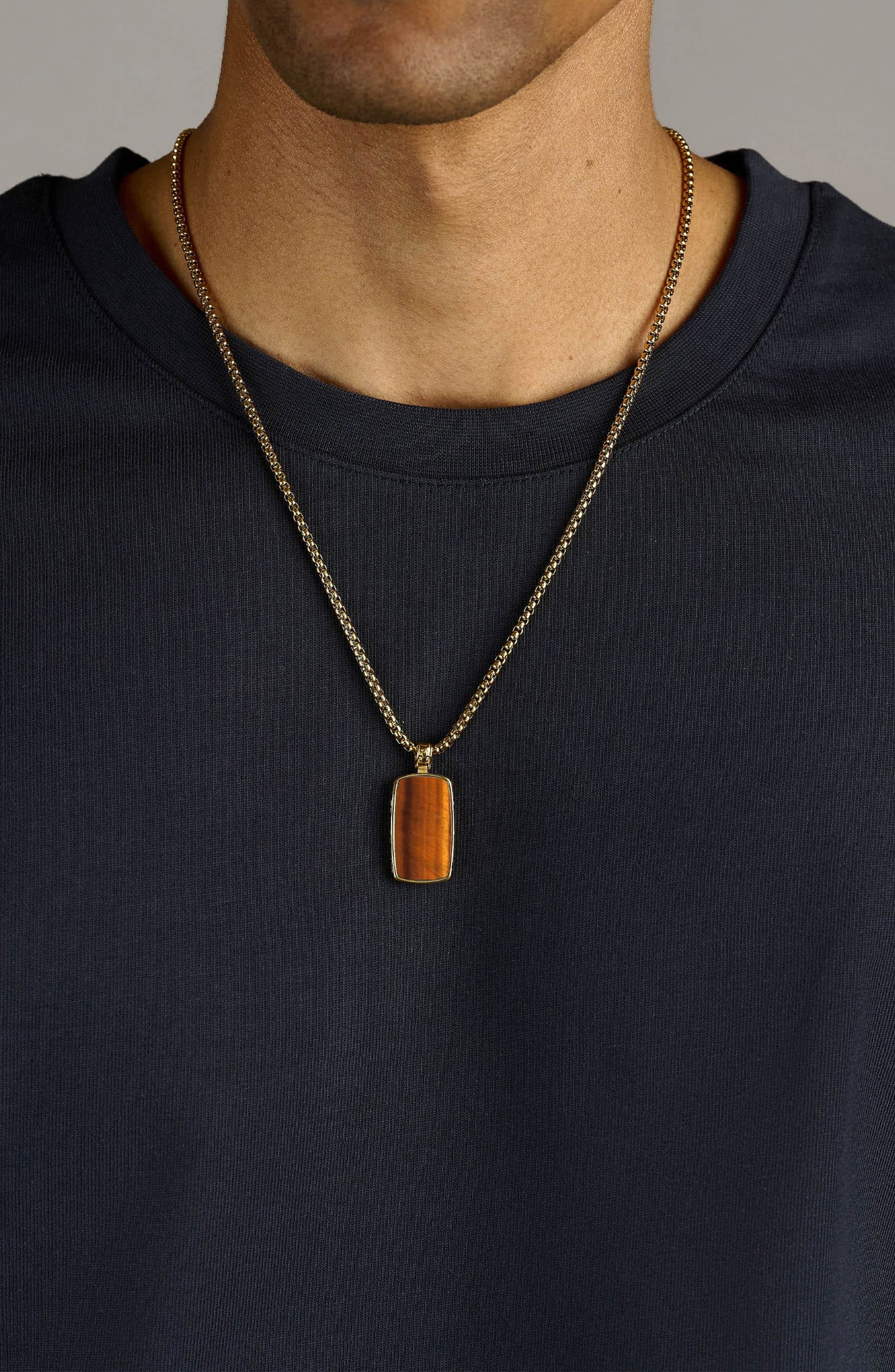 Nialaya Tiger Eye Dog Tag Necklace (Men) | Nordstrom