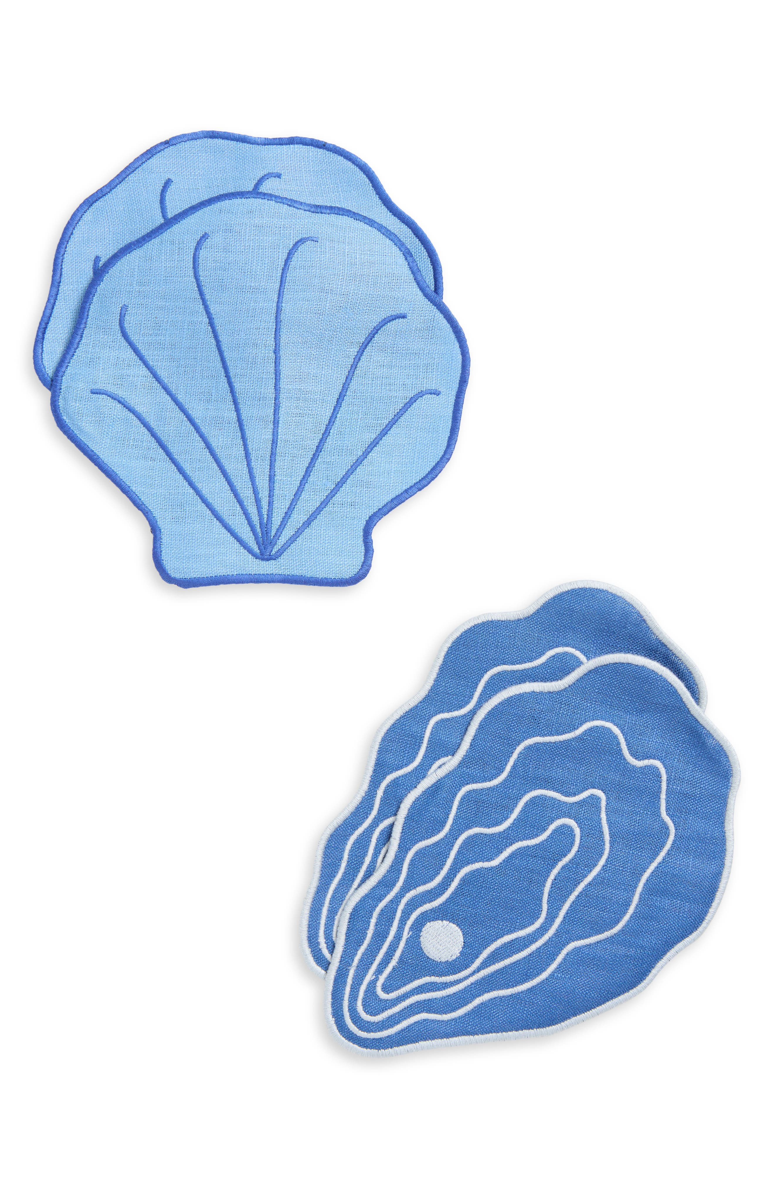 PIECEWORK PUZZLES Set of 4 Shell Cocktail Napkins in Blue 