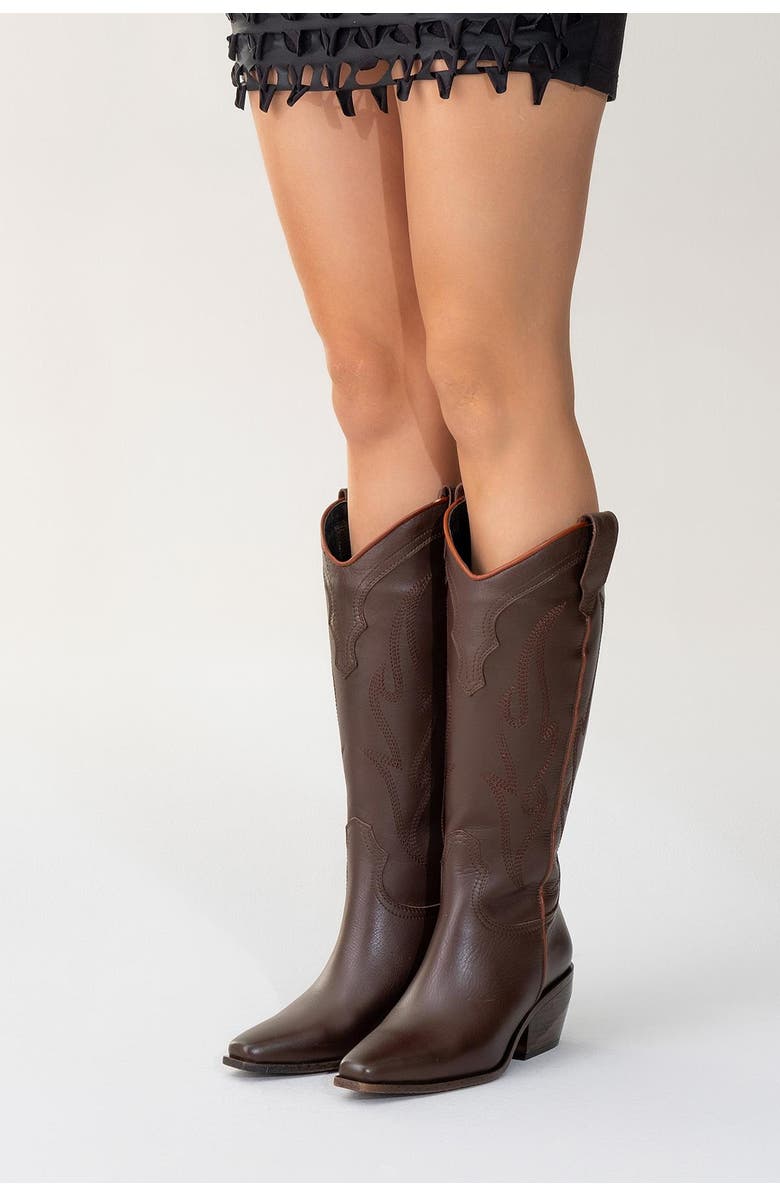 Forever & Always Shoes Pietro Leather Western Knee High Boot, Alternate, color, Brown Leather