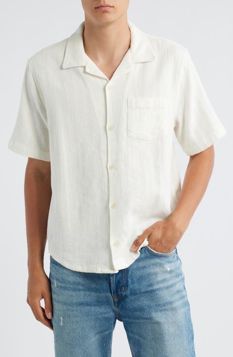 Basket Weave Short Sleeve Button-Up Shirt