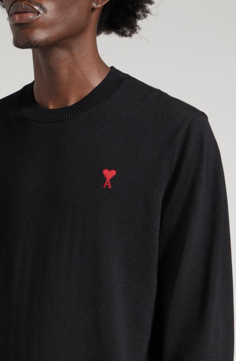 AMI PARIS Ami de Coeur Wool Crewneck Sweater, Alternate, color, Black