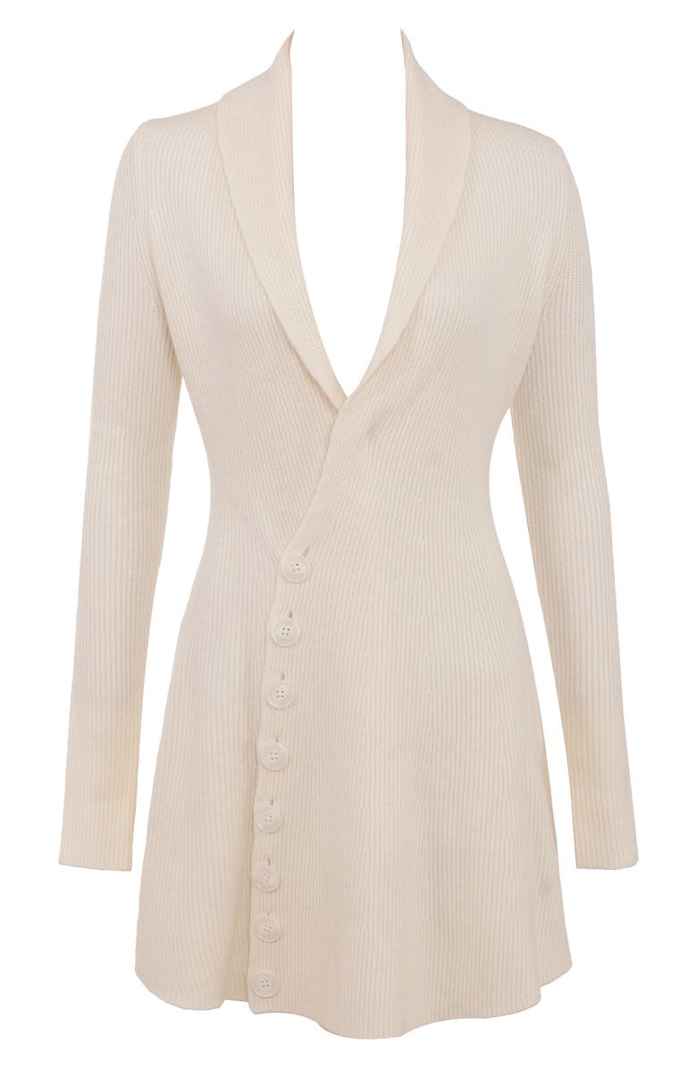 HOUSE OF CB Ayla Plunge Neck Rib Knit Sweater Dress, Alternate, color, Cream