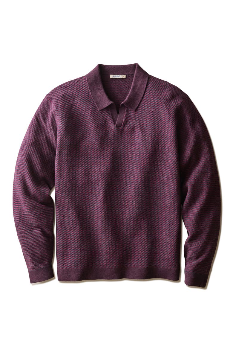 Liam Johnny Collar Polo Sweater, Alternate, color, BURGUNDY