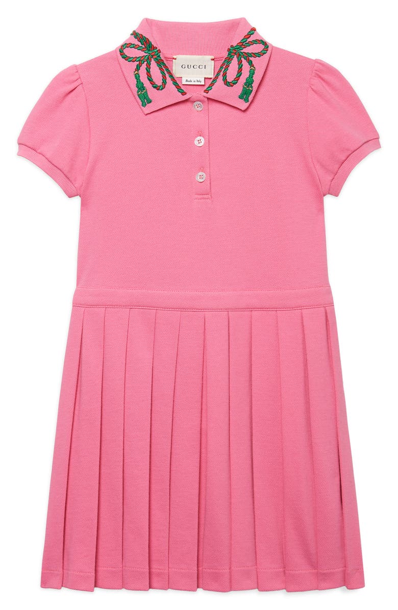 Gucci Embroidered Pleated Piqué Dress, Main, color, 
