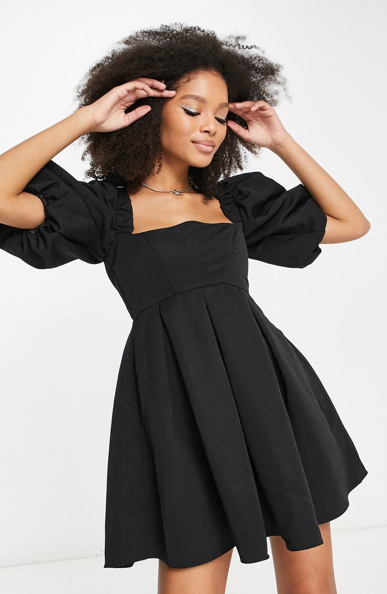 ASOS DESIGN Puff Sleeve Square Neck Minidress, Alternate, color, 