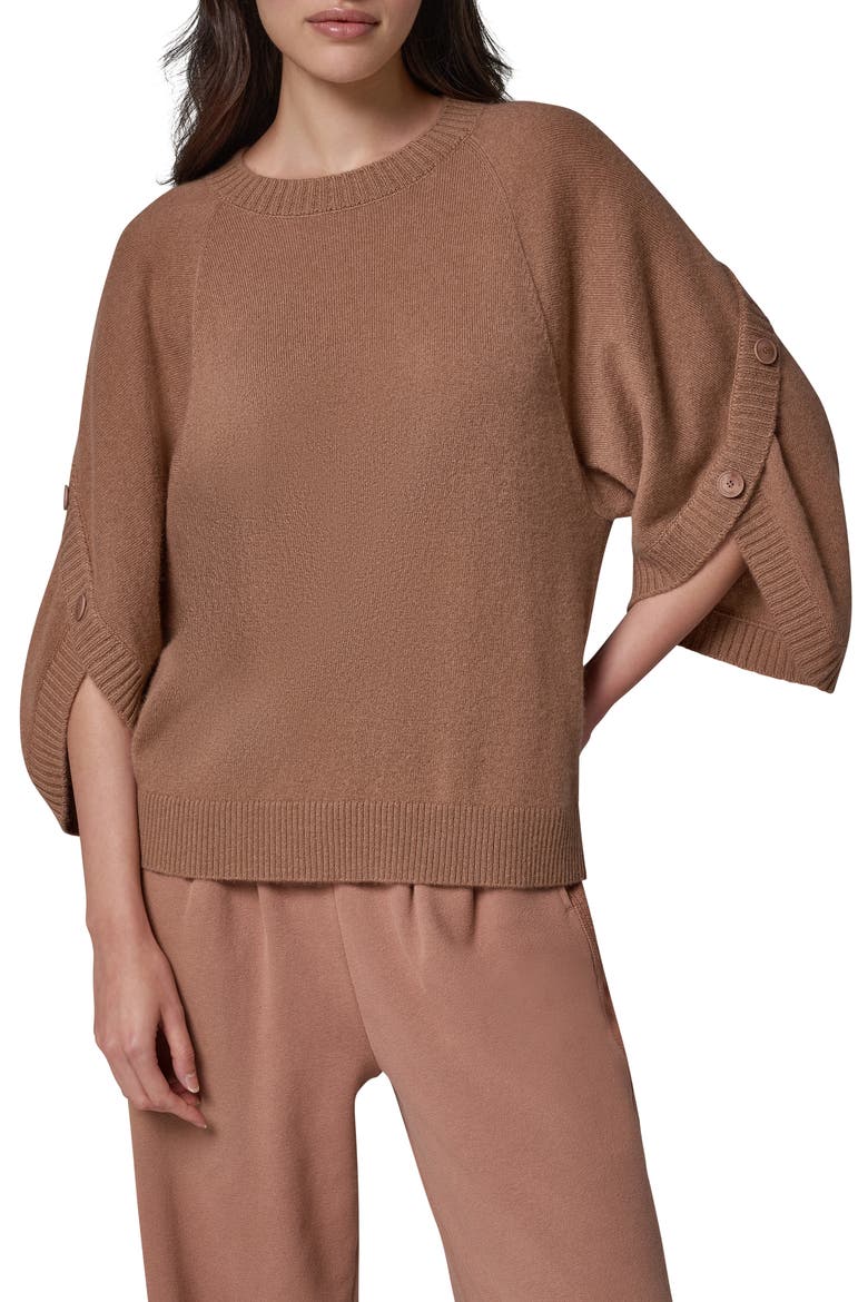 Wool & Cashmere Overlap Button Crewneck Sweater, Main, color, CAMEL
