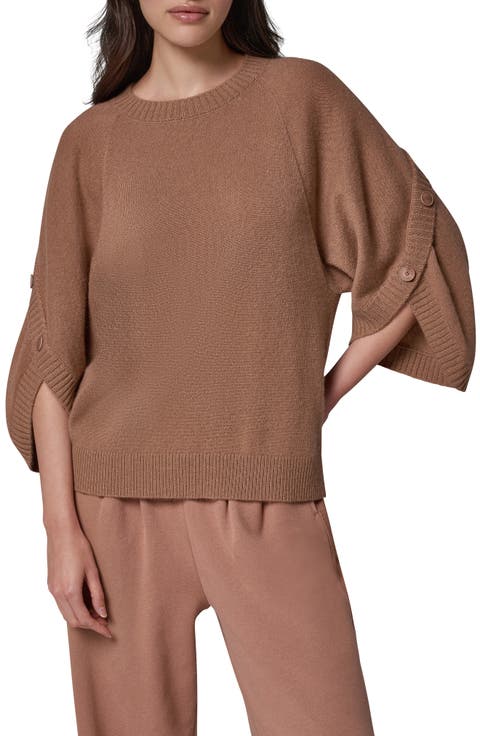 Wool & Cashmere Overlap Button Crewneck Sweater