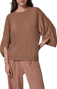 Donna Karan New York Wool & Cashmere Overlap Button Crewneck Sweater