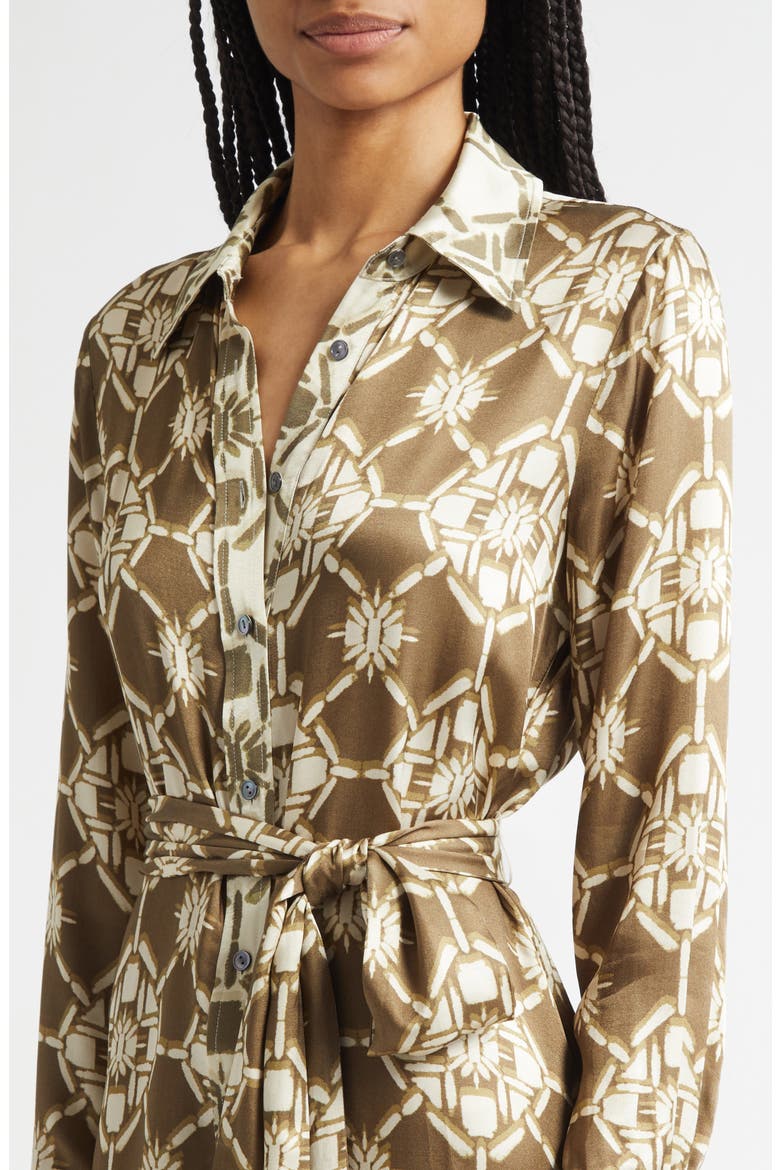 Victoria Tile Print Long Sleeve Shirtdress, Alternate, color, OLIVE TILE PRINT