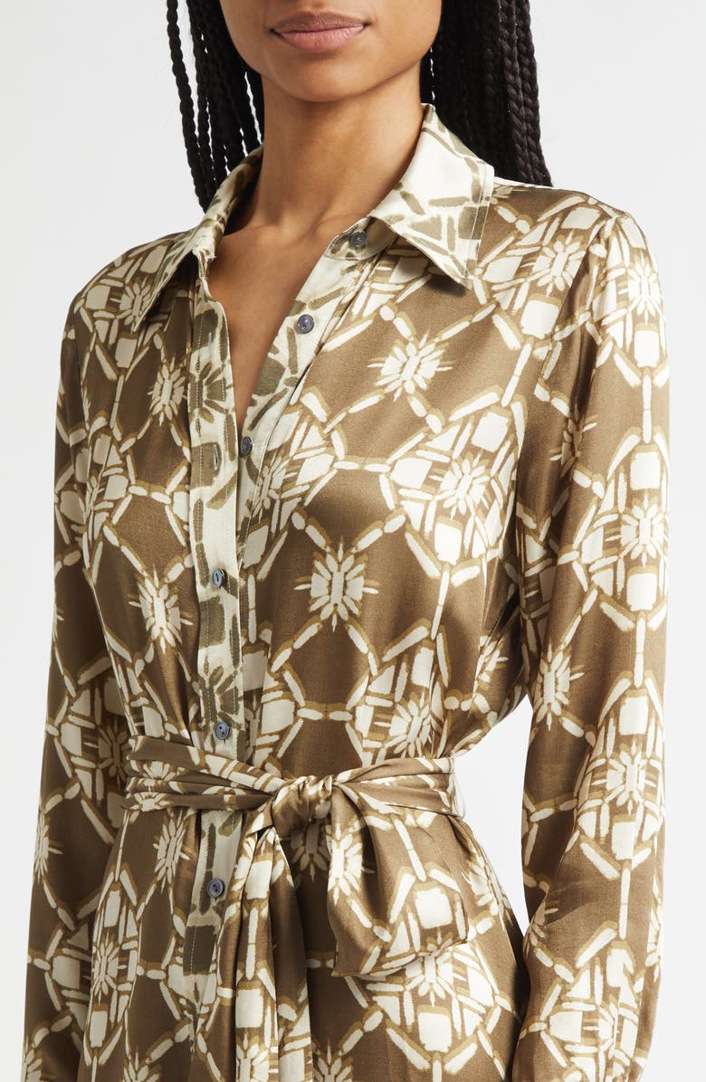 Ramy Brook Victoria Tile Print Long Sleeve Shirtdress, Alternate, color, Olive Tile Print