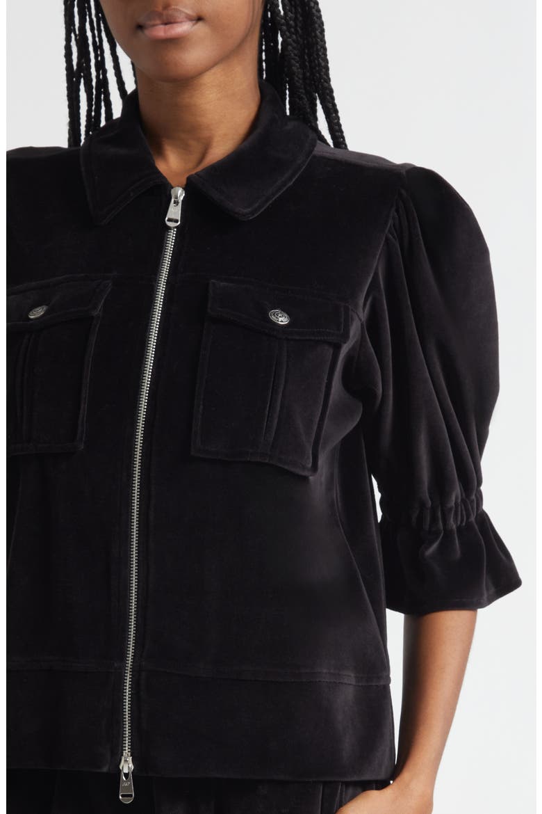 Holly Elbow Sleeve Velour Jacket, Alternate, color, BLACK