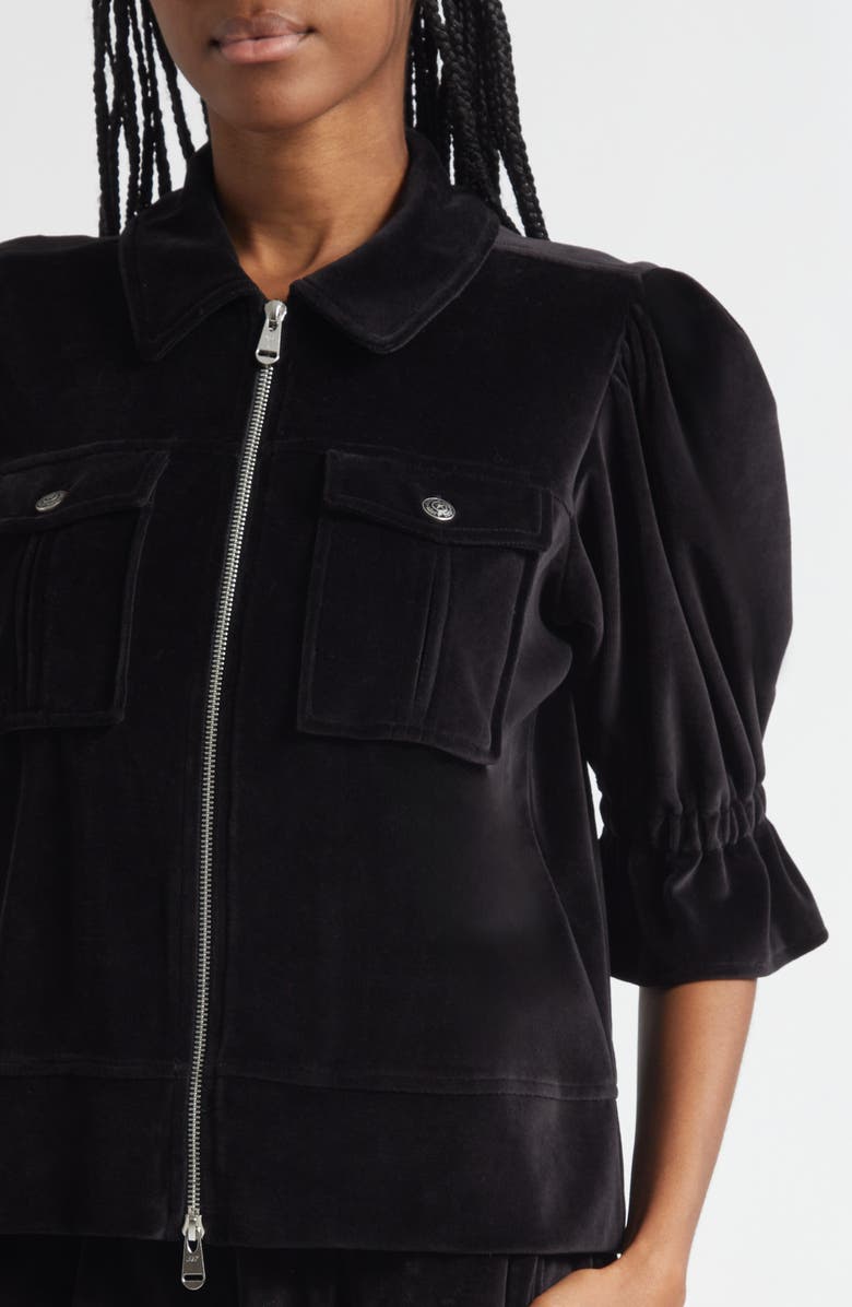 Cinq à Sept Holly Elbow Sleeve Velour Jacket, Alternate, color, Black