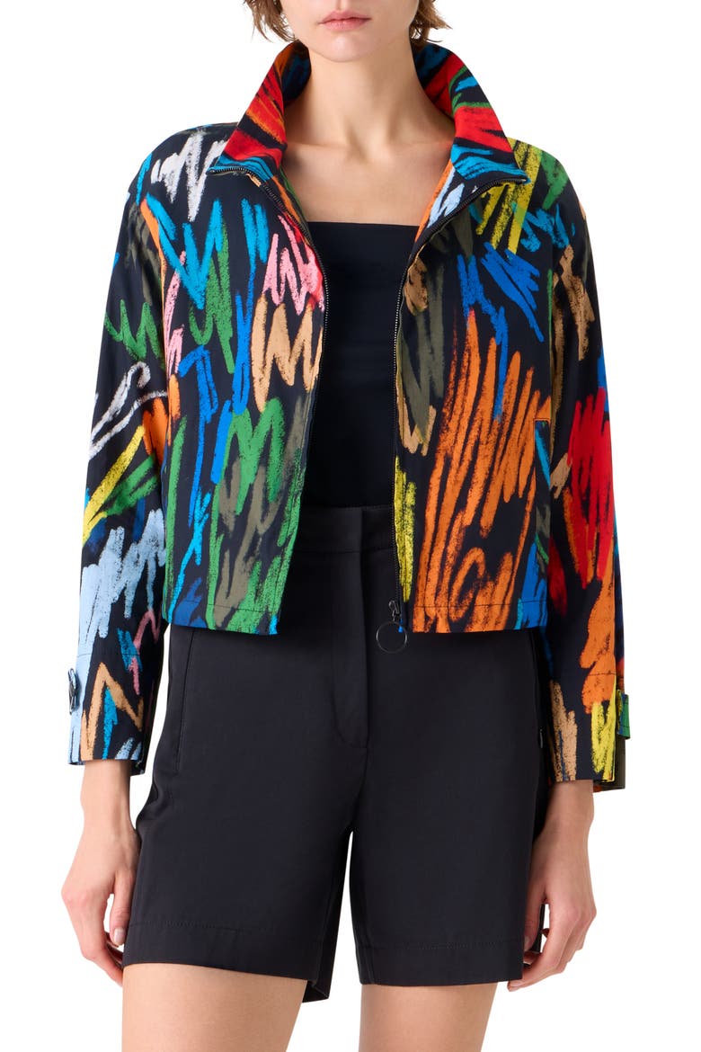 Oversize Scribble Print Cotton Jacker, Main, color, BLACK-MULTI