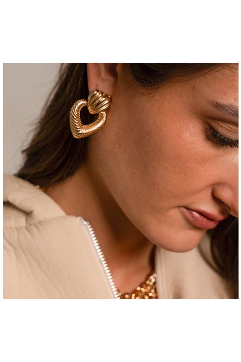 Textured Heart Drop Earrings, Alternate, color, GOLD