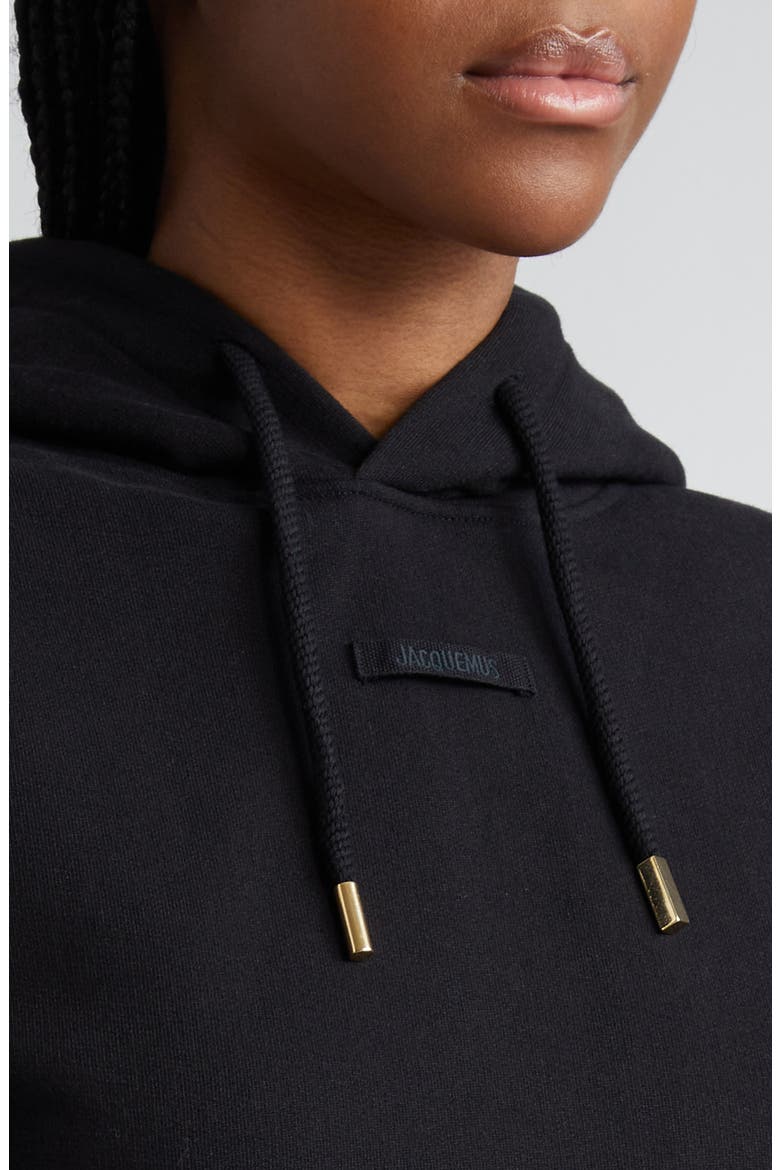 Le Grosgrain Logo Cotton Fleece Crop Hoodie, Alternate, color, BLACK