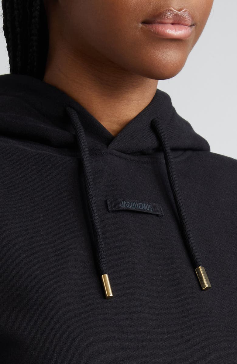 Jacquemus Le Grosgrain Logo Cotton Fleece Crop Hoodie, Alternate, color, 