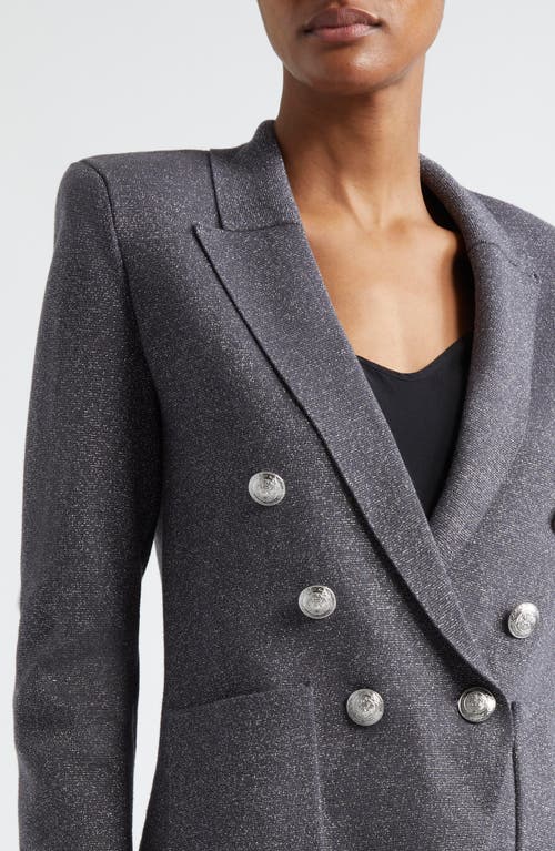 L'agence Kenzie Metallic Double Breasted Knit Blazer In Gray