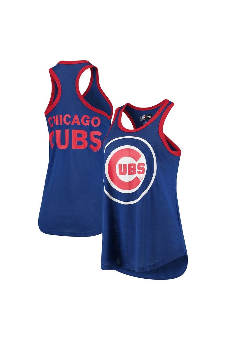 Women's G-III 4Her by Carl Banks Royal Chicago Cubs Team Logo Tater Racerback Tank Top, Main, color, Royal