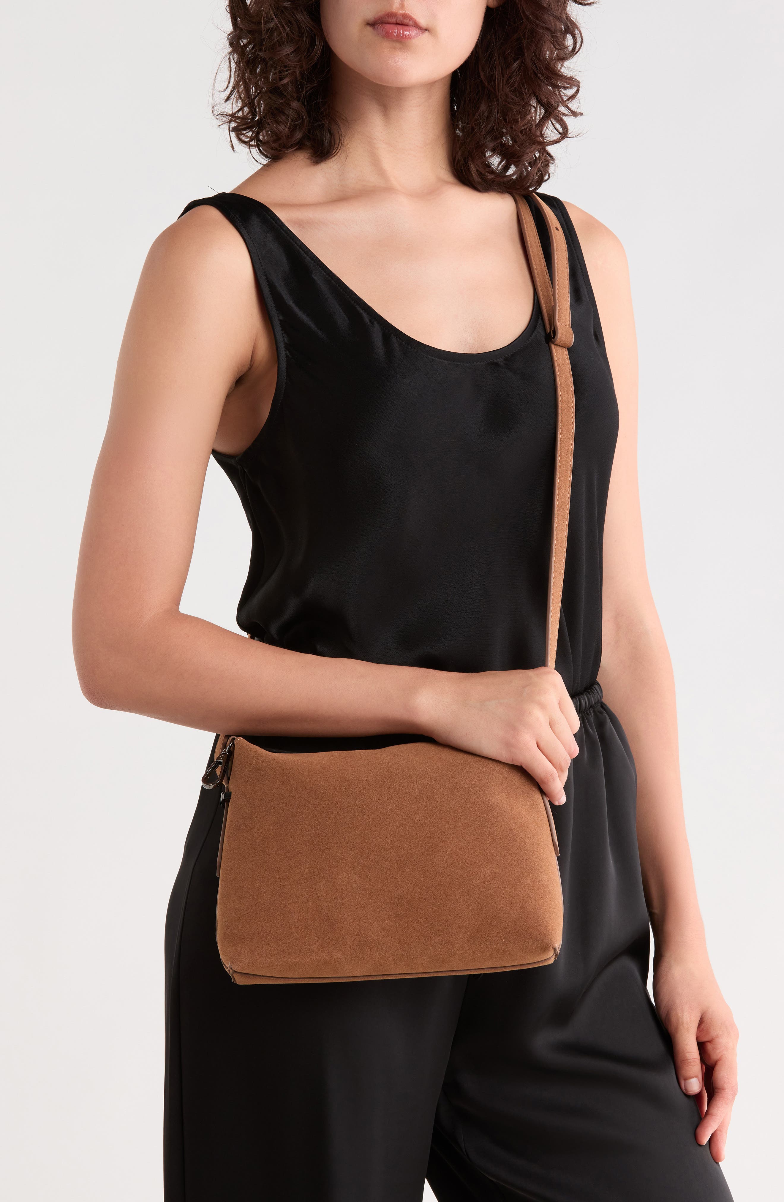 Faux Suede Hobo Shoulder Bag, Alternate, color, CARAMEL