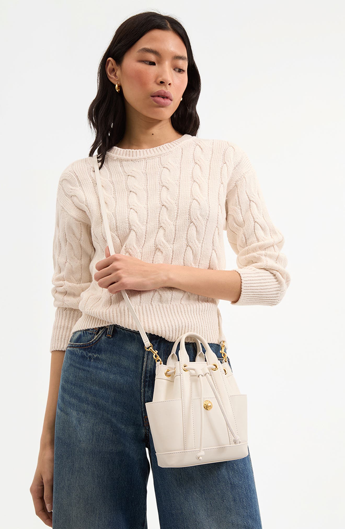 Veronica Beard Mini Goody Leather Bucket Bag, Alternate, color, Off White