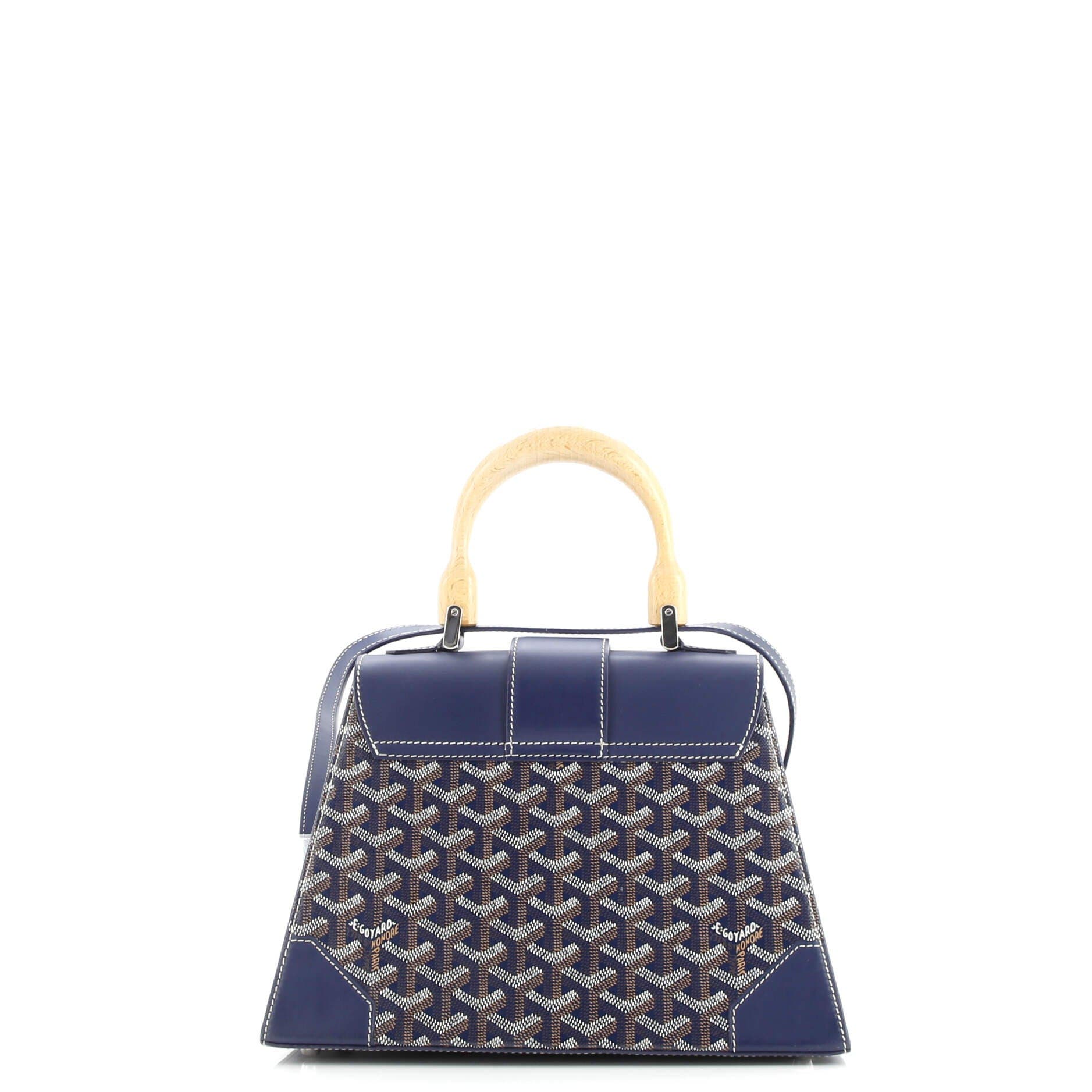 Pre-Owned Goyard Saigon Top Handle Bag Coated Canvas with Leather PM, Alternate, color, Blue