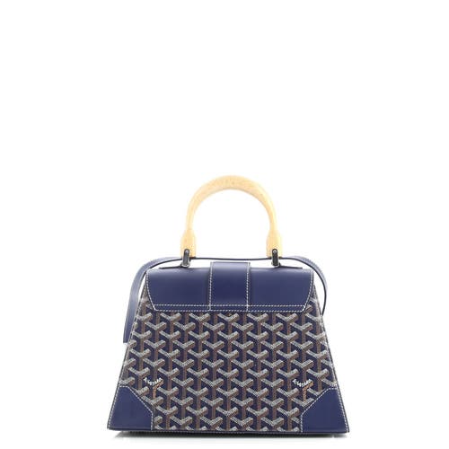 Pre-owned Goyard Goyard Saigon Top Handle Bag Coated Canvas With Leather Pm In Blue