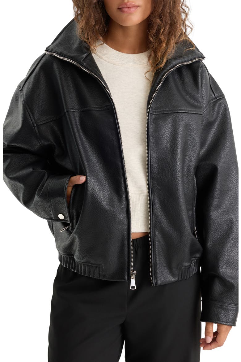 Better Than Leather Funnel Neck Faux Leather Jacket, Main, color, BLACK001