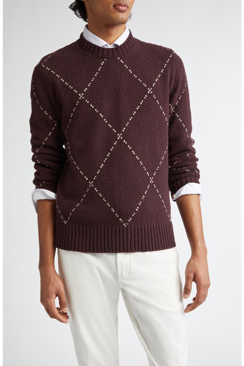 Argyle Wool Crewneck Sweater, Main, color, BAROLO SAND