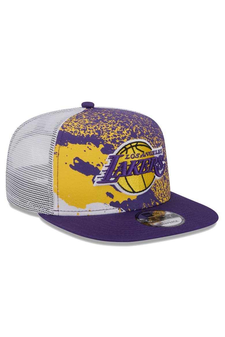 Men's New Era Purple Los Angeles Lakers Court Sport Speckle 9FIFTY Snapback Hat, Alternate, color, Purple