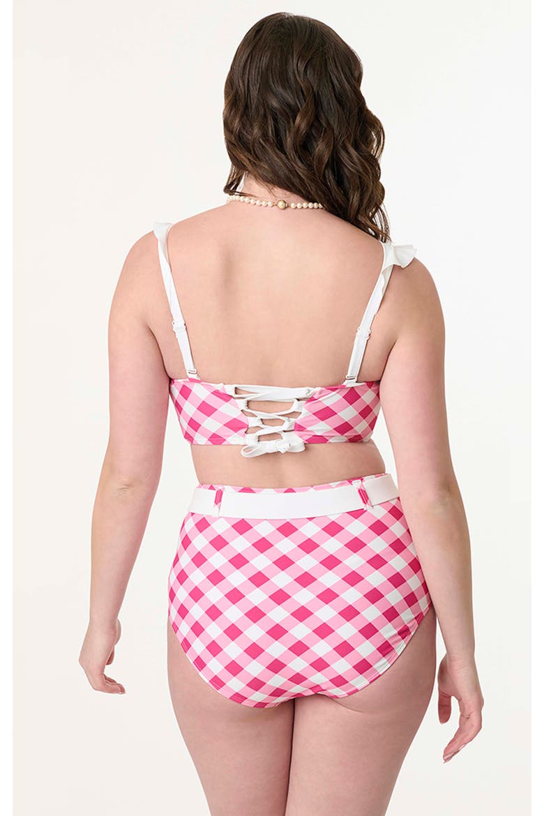 Ruffled Longline Southampton Swim Top, Alternate, color, Pink Gingham
