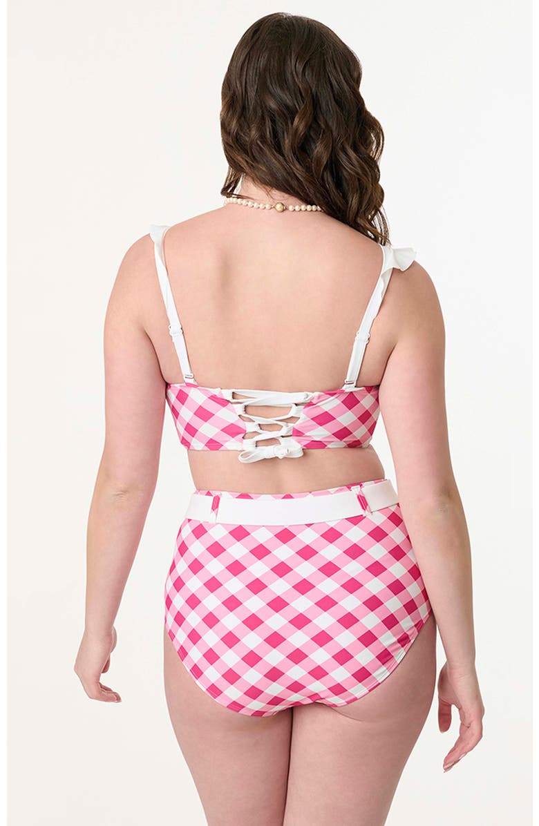Unique Vintage Ruffled Longline Southampton Swim Top, Alternate, color, Pink Gingham