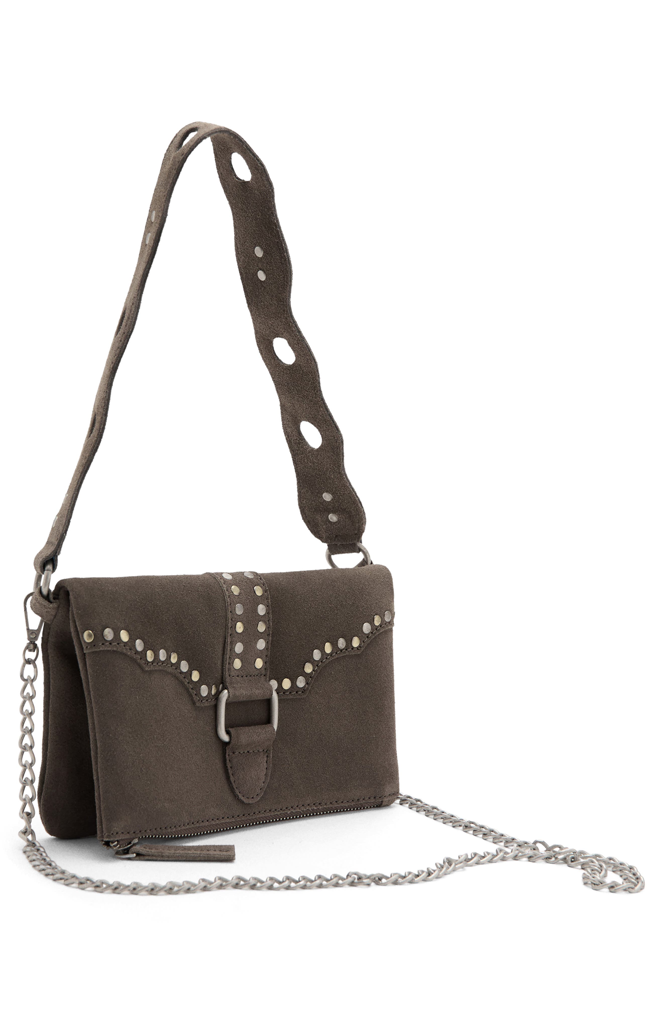 MANGO TEEN Stud Faux Leather Crossbody Bag, Alternate, color, Charcoal