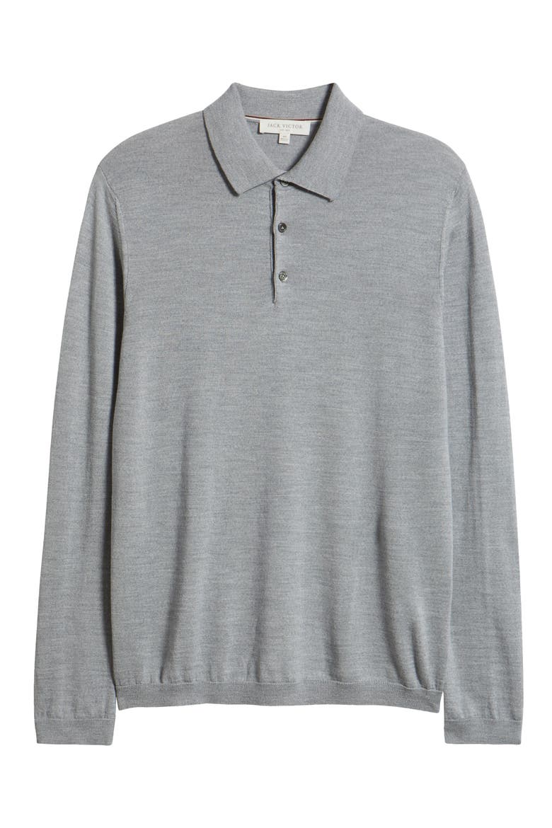Long Sleeve Wool & Silk Polo Sweater, Alternate, color, LIGHT GREY