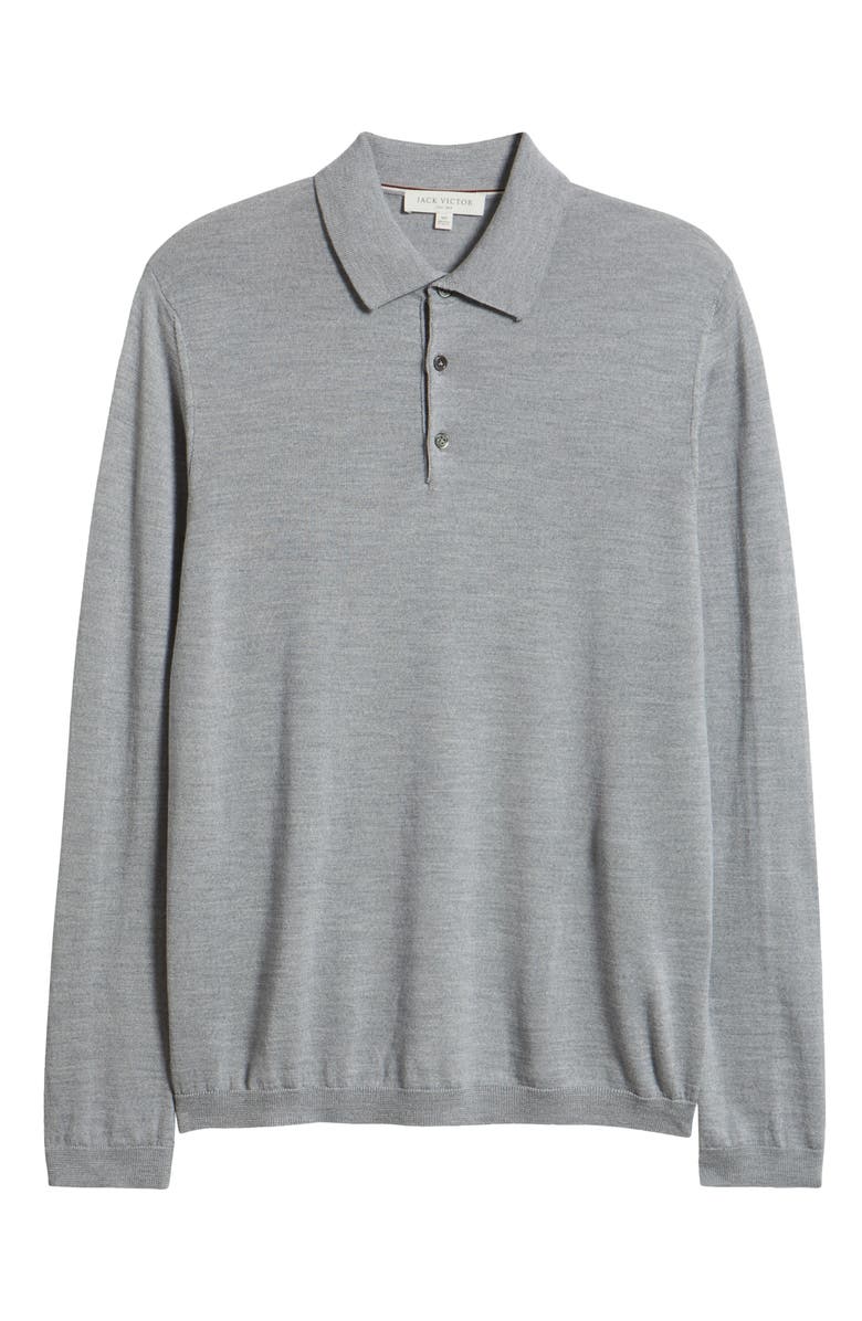 Jack Victor Long Sleeve Wool & Silk Polo Sweater, Alternate, color, Light Grey