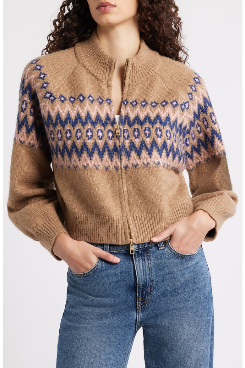 Alma Fair Isle Zip-Up Cardigan, Alternate, color, PINK MULTI