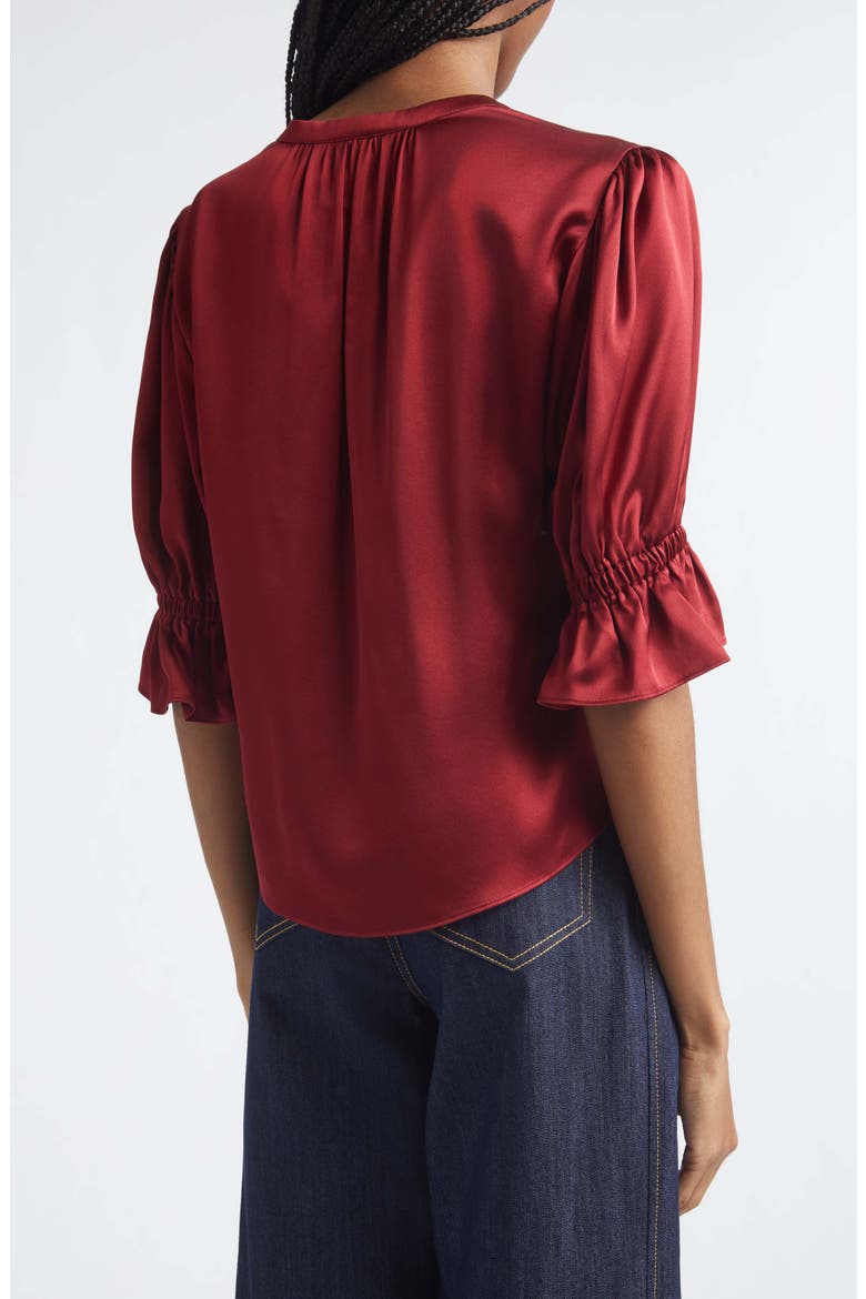 Fiona Split Neck Silk Top, Alternate, color, BERRYWINE
