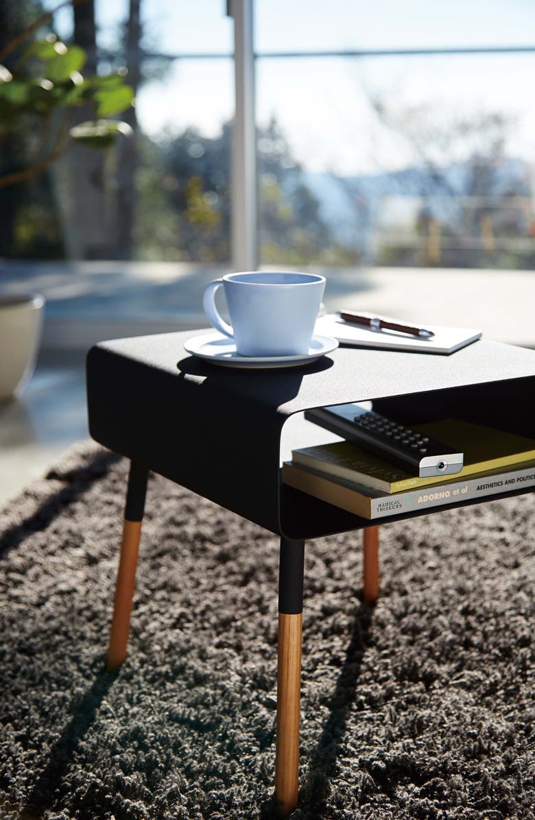 Yamazaki Short Side Table with Storage Shelf, Alternate, color, Black