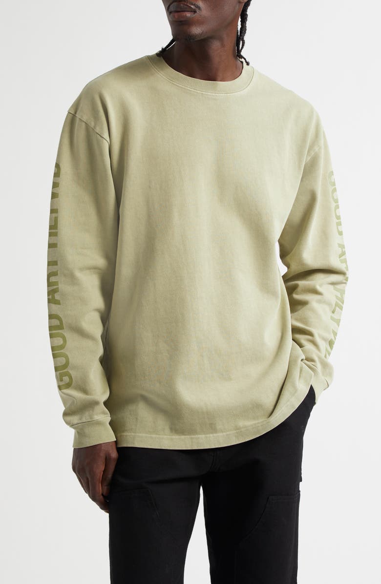 Good Art Hlywd Heavyweight Long Sleeve Crewneck Graphic T-Shirt, Main, color, Sage